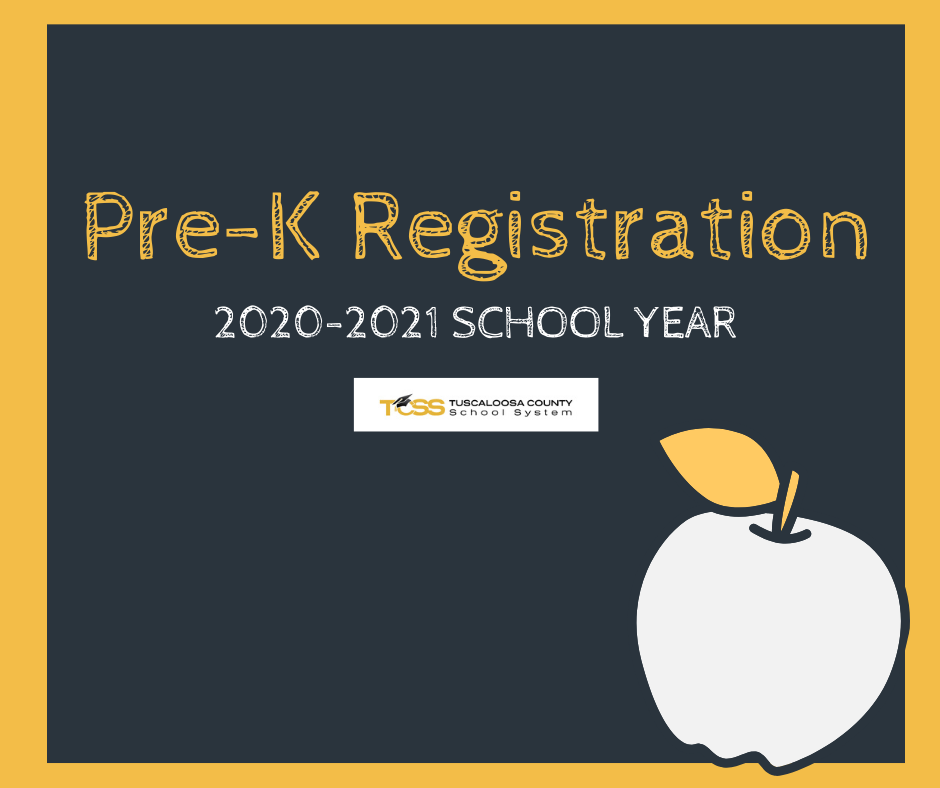 Pre-K Registration, 2020-2021 School Year, TCSS, image of an apple Pre-K Registration, 2020-2021 School Year, TCSS, image of an apple